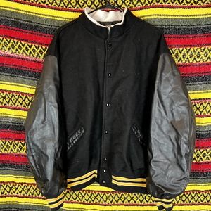 vintage 90s DeLong varsity lettermans jacket black and gold made in USA